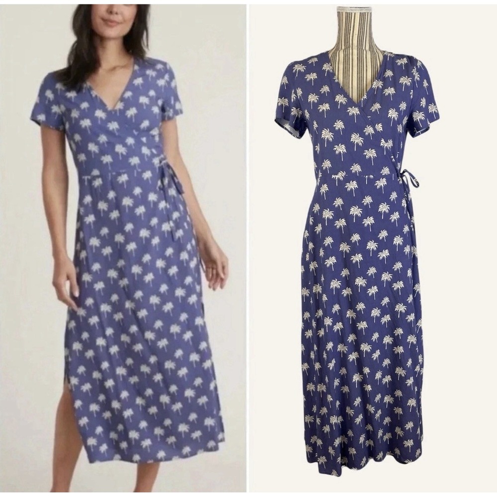 Marine Layer Emlyn Blue Wrap Midi Dress White Marlin Palm Print Size L